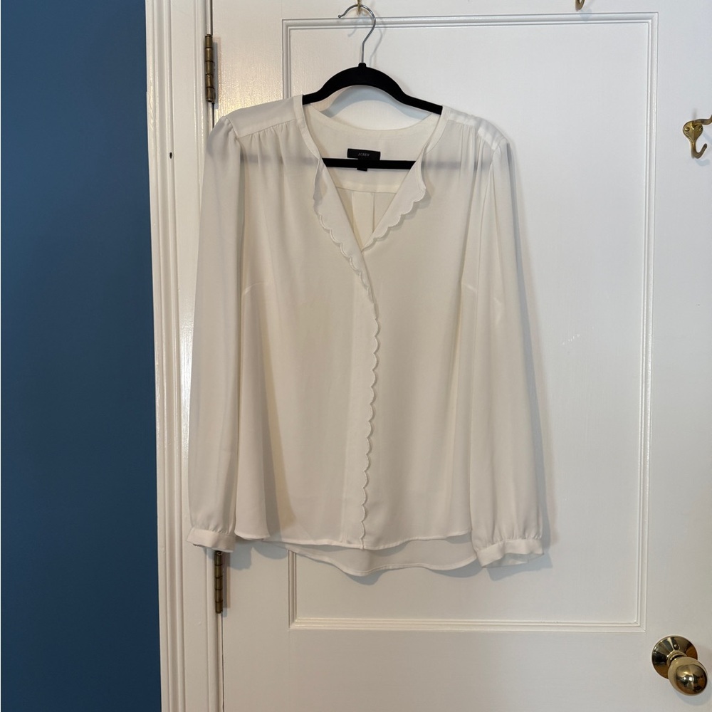 J. Crew White Scalloped Blouse